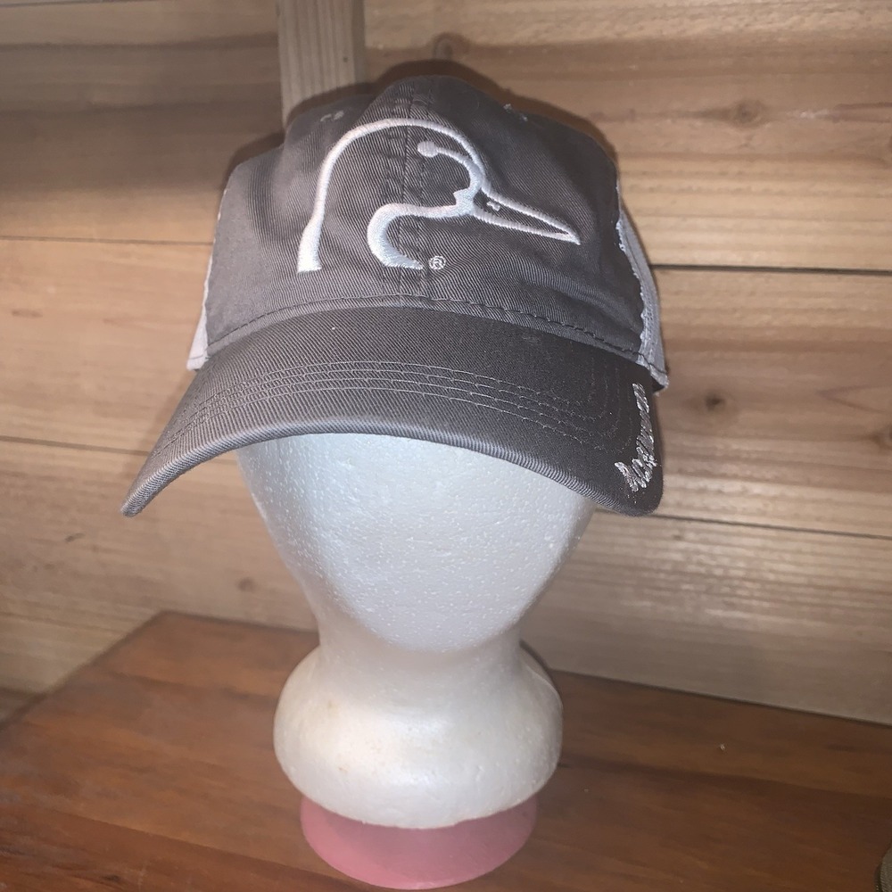 Ducks Unlimited Hat Strap Back‎ OSFM Gray White Mesh Trucker Hat White Outline.